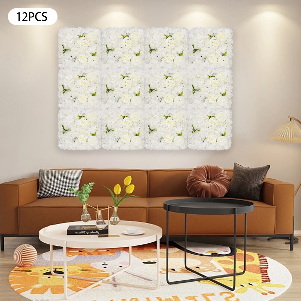 3D Flower Wall Panel-12pcs Artificial Flower Wall Background Silk Rose Wedding