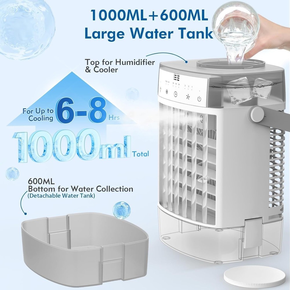 Portable Air Conditioner Fan with Mist Modes 3 Speeds USB Powered Grey