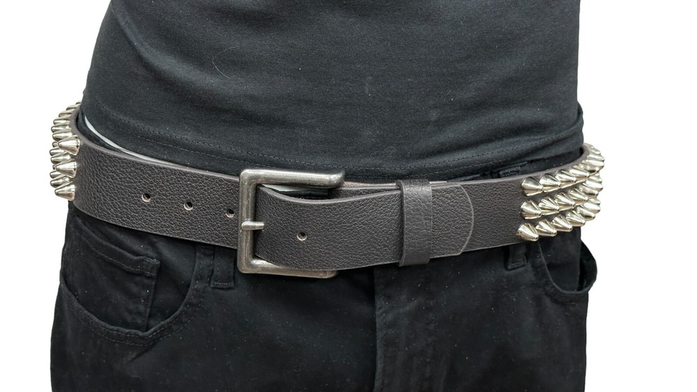 THREE Row SILVER UK77 CONE Stud Belt Leather Handmade Studded Belt Punk Goth