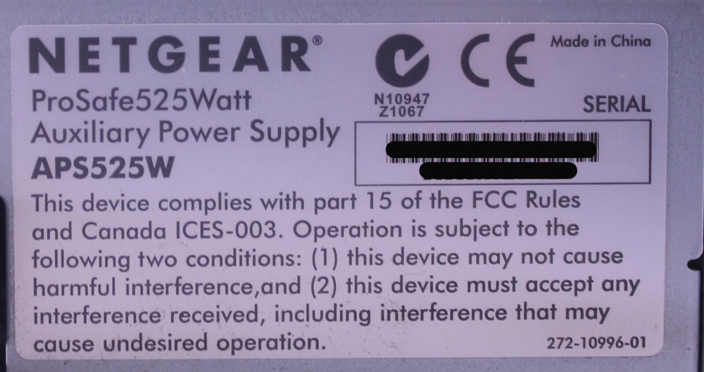 NetGear ProSafe 525 Watt Auxillary Power Supply APS525W