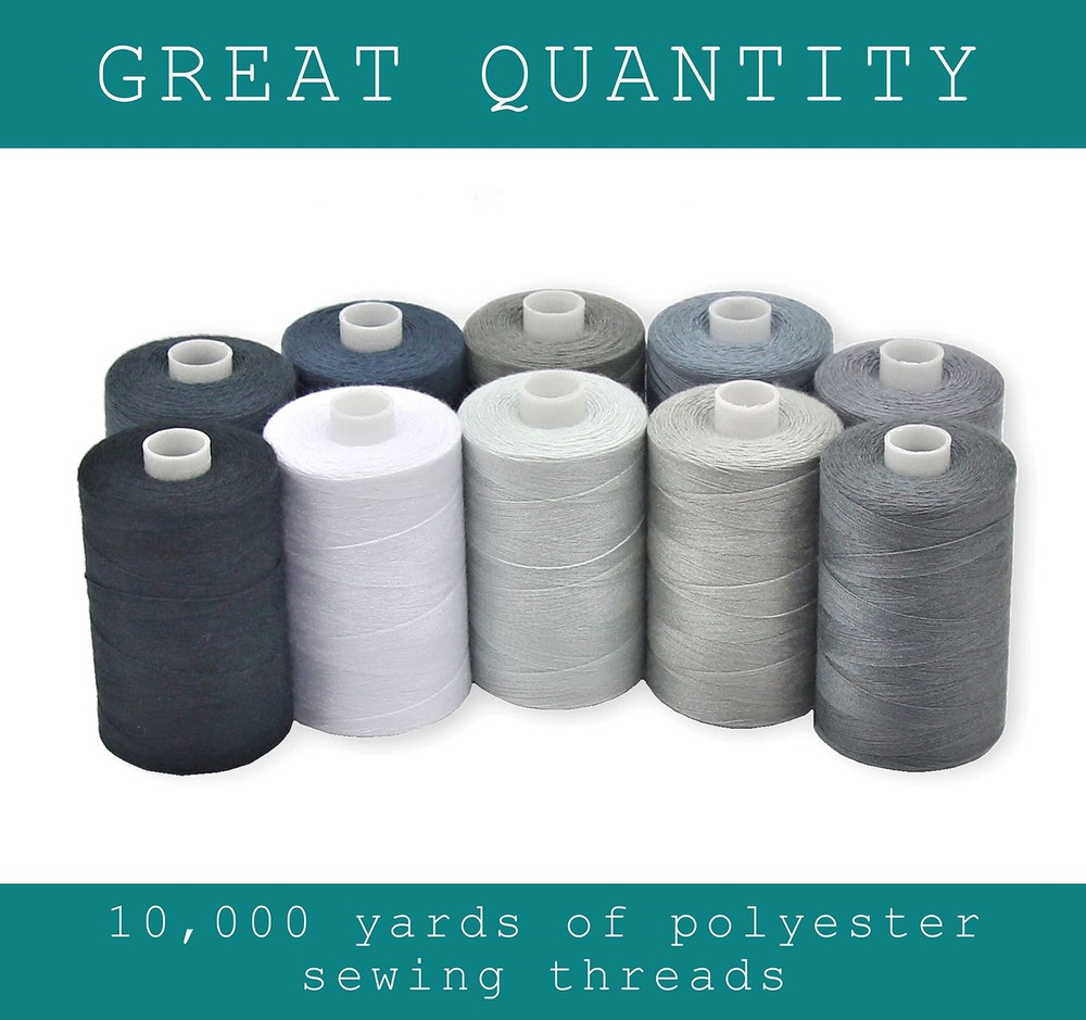 10 Spools Gray Polyester Sewing Thread 1000 Yards Each for Hand Machine
