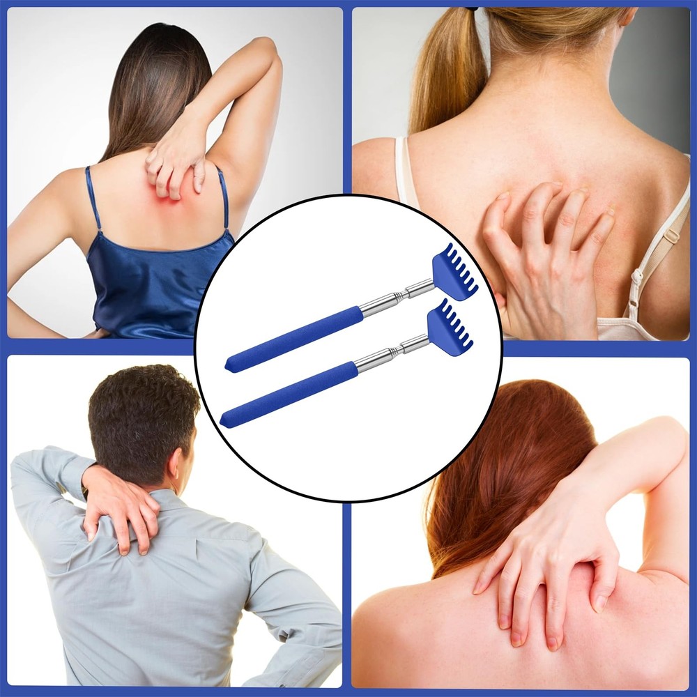 Kuvvfe 2 Pack Portable Extendable Back Scratcher, Stainless Steel B-blue