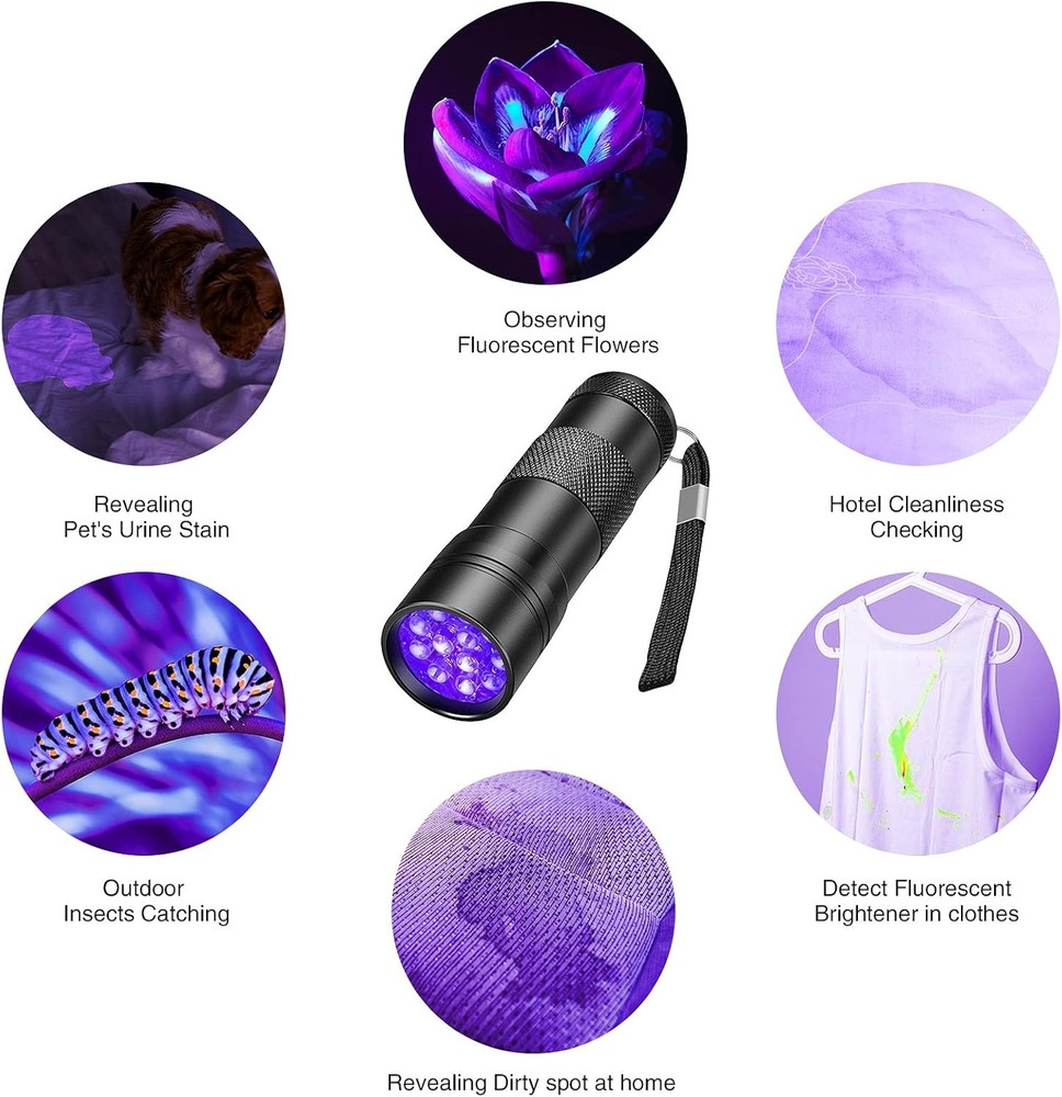 COSOOS 2 Pack UV Flashlight, 12 LED Handheld Blacklight 2 Pack, Black