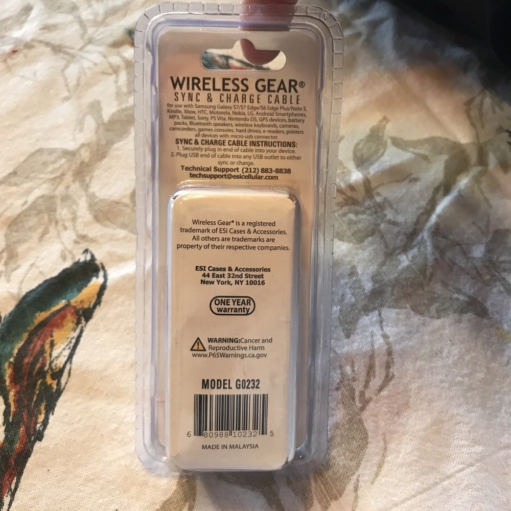 WIRELESS GEAR SYNC & CHARGE 10' CABLE Fabric USB Model G0232