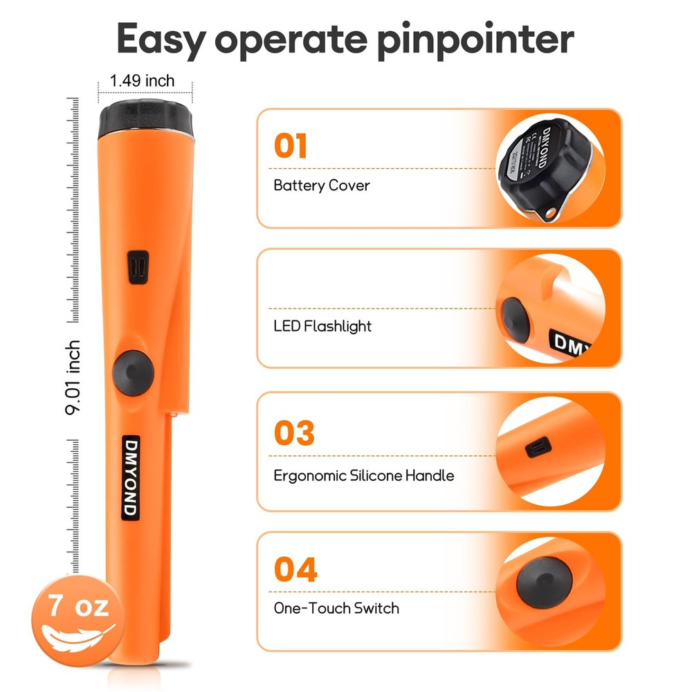 Dmyond Metal Detector Pinpointer, Professional Waterproof Handheld Pin Pointer