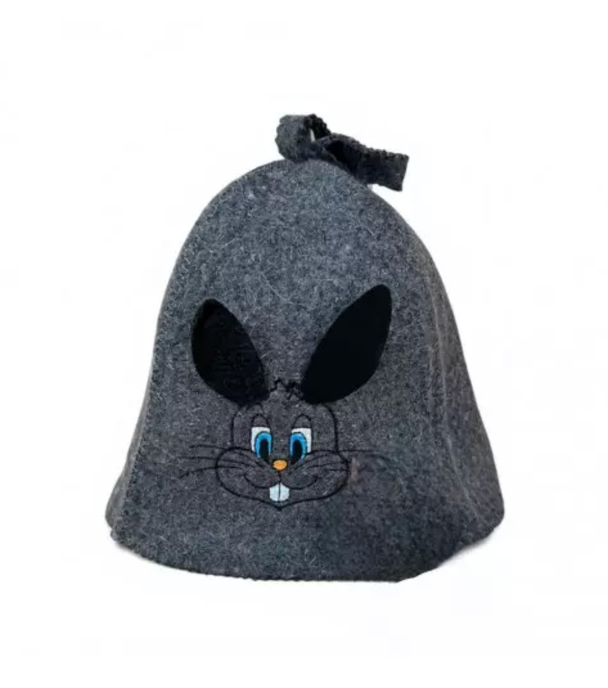 Sauna hat -   Rabbit,  wool 100% , grey