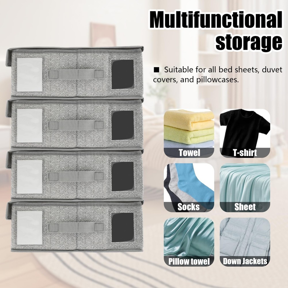 4 Pcs Bed Sheet Organizers, Foldable, Window, Label, Portable Handle, Closet