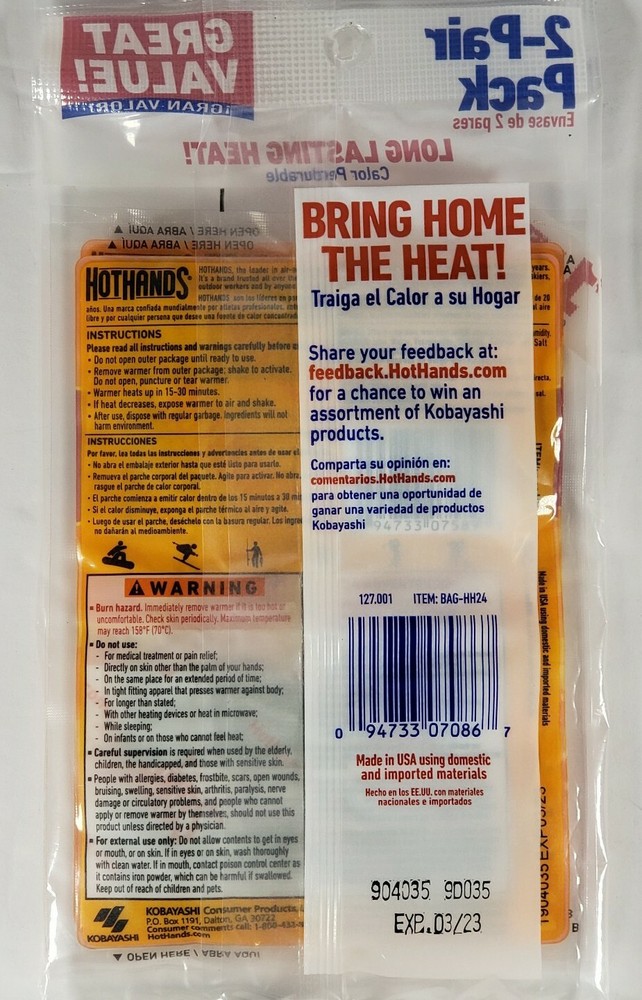 HotHands Hand Warmers 2-Pair Pack Exp. 03/23