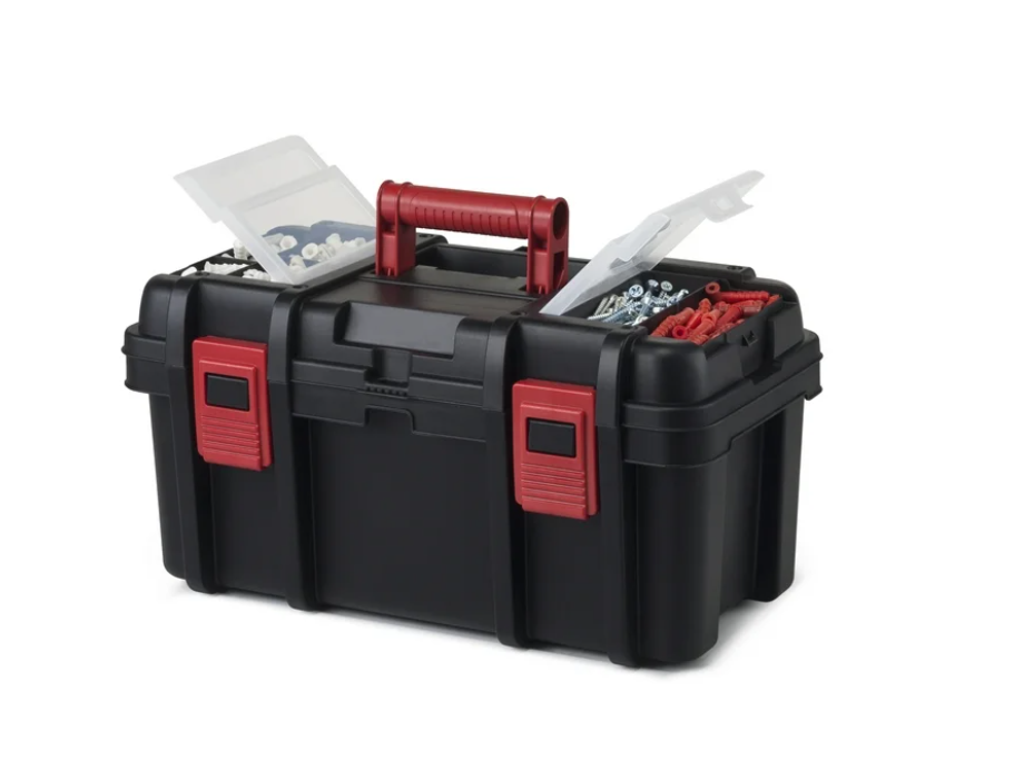 Hyper Tough 16-inch Toolbox, Plastic Tool and Hardware Storage, Black