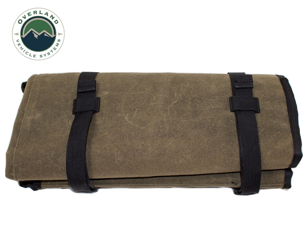 Overland Vehicle Systems Rolled Bag General Tools w Handle & Straps Waxed Canvas