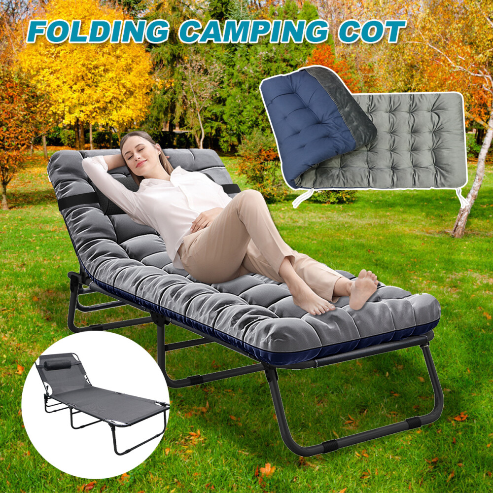 Slsy Adjustable 4-Position Folding Camping Cot Sleeping Cots W/Mat & Headrest