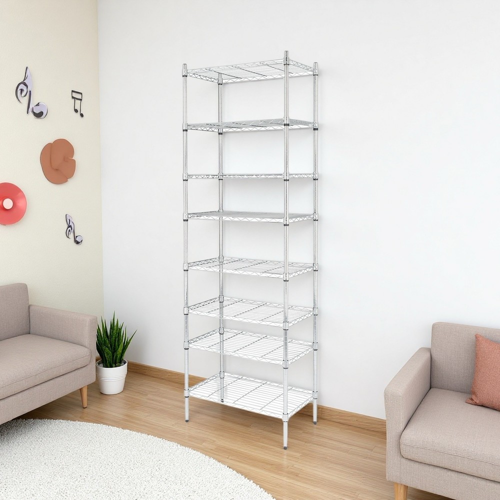 8-Tier Wire Shelving Unit - Heavy Duty, Adjustable, Silver, Modular Kitchen Rack