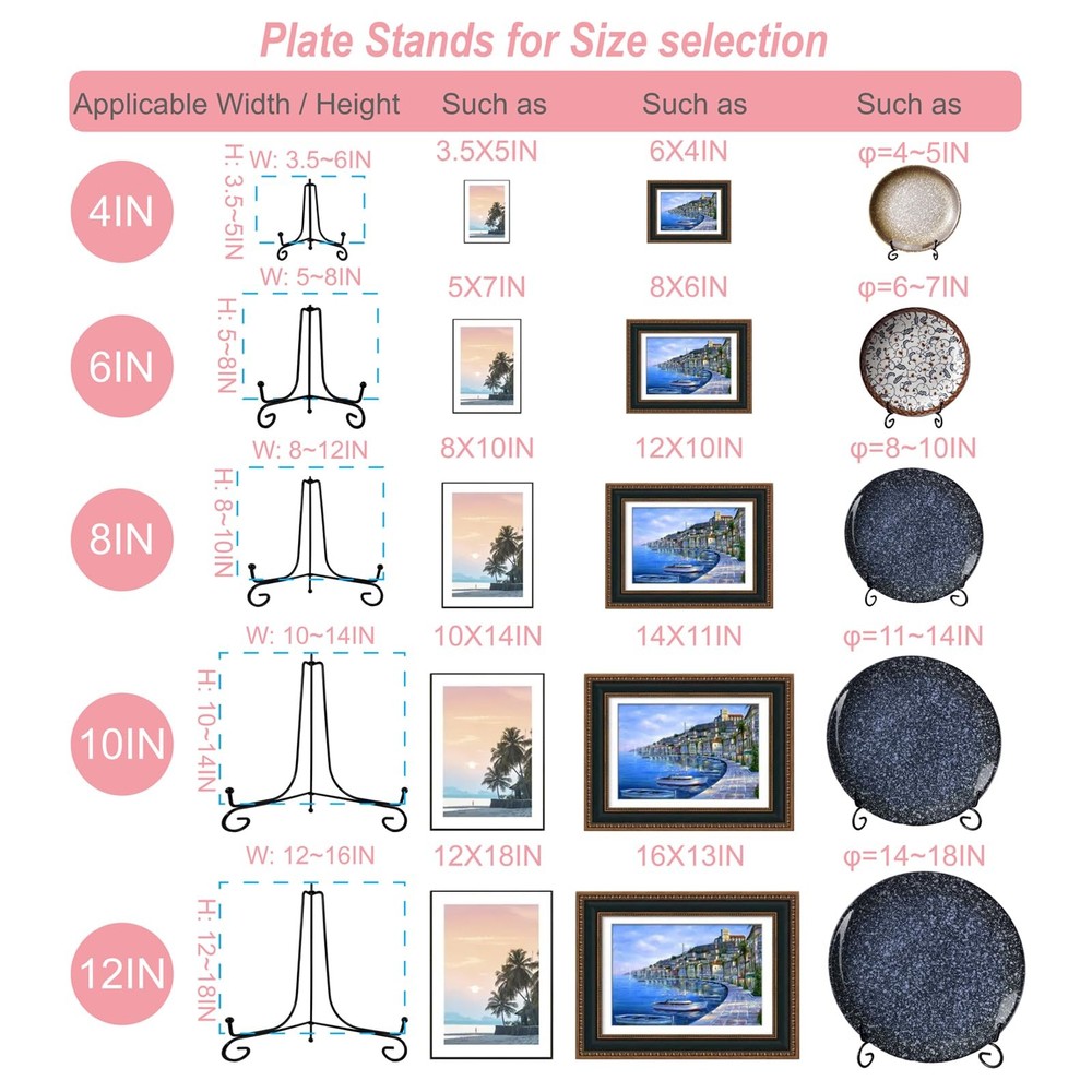 6PCS Premium Black Iron Plate Stands for Display 4 Inch, Decorative Solid Met...