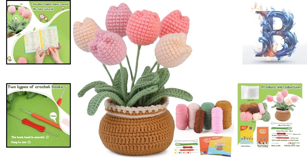 Tulia’s Tulip Crochet Kit: Complete Beginner Set with Video Tutorials & Yarn