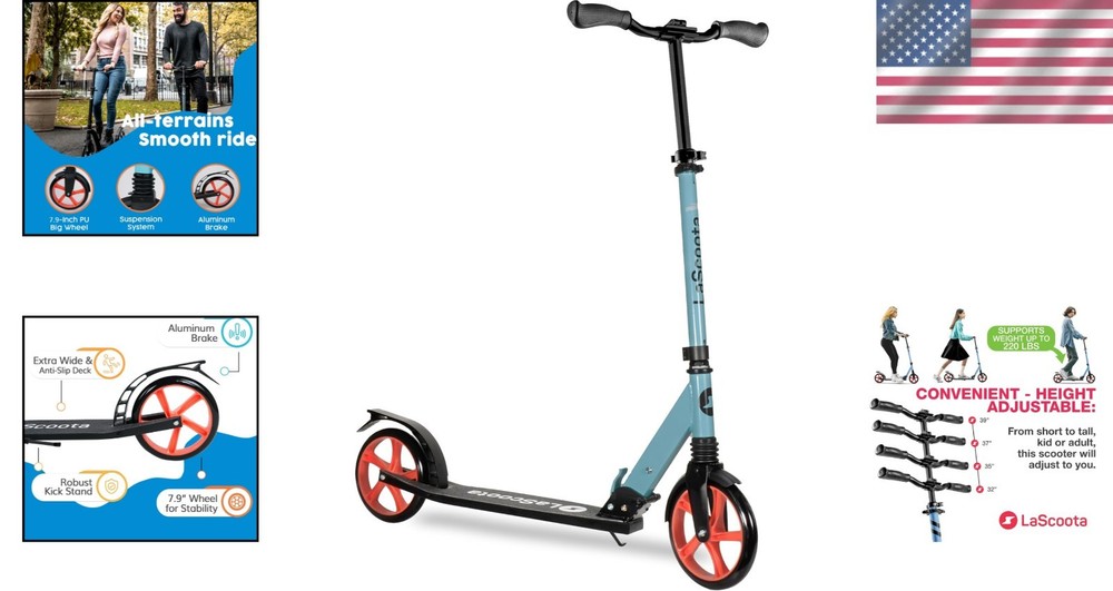 Fusion Blue Adjustable Kick Scooter - Lightweight, Foldable & Ergonomic Design