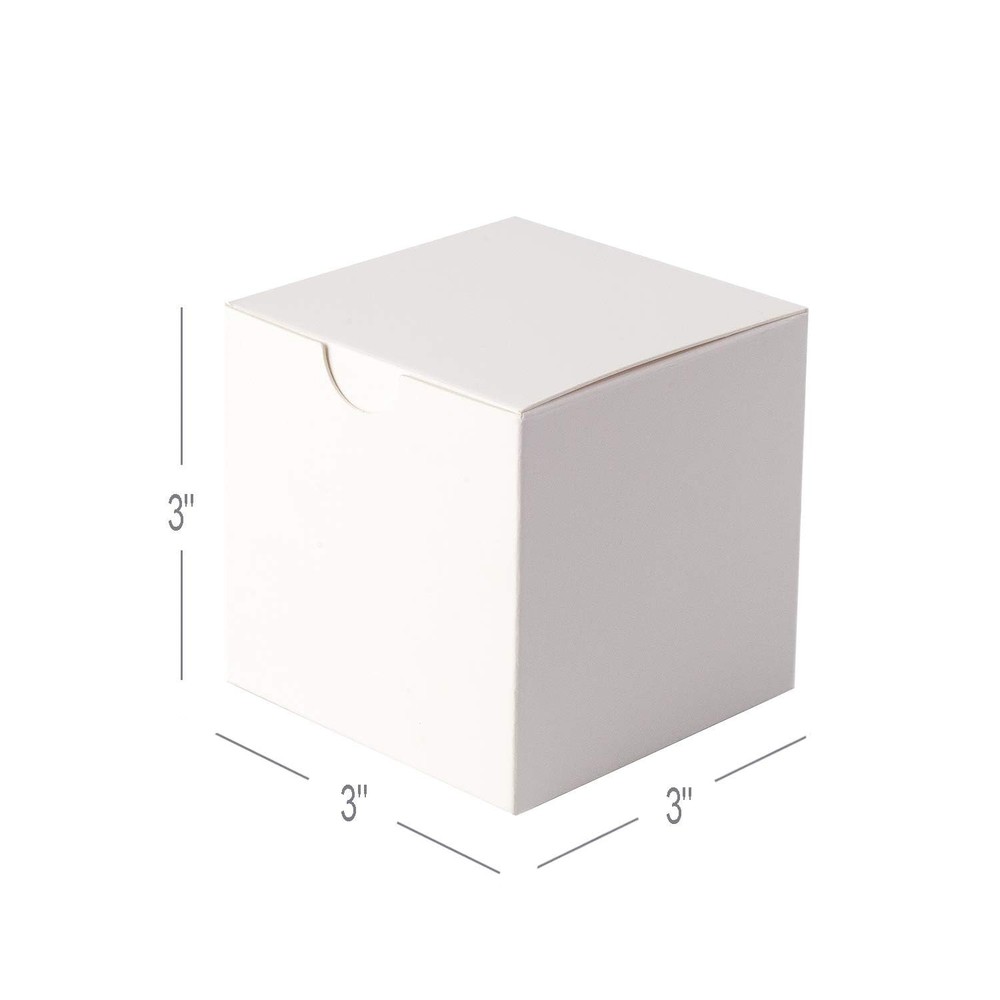 Small White Gift Box - 100 Pack, 3x3x3 inches, Foldable Paper Box for Bridesm...