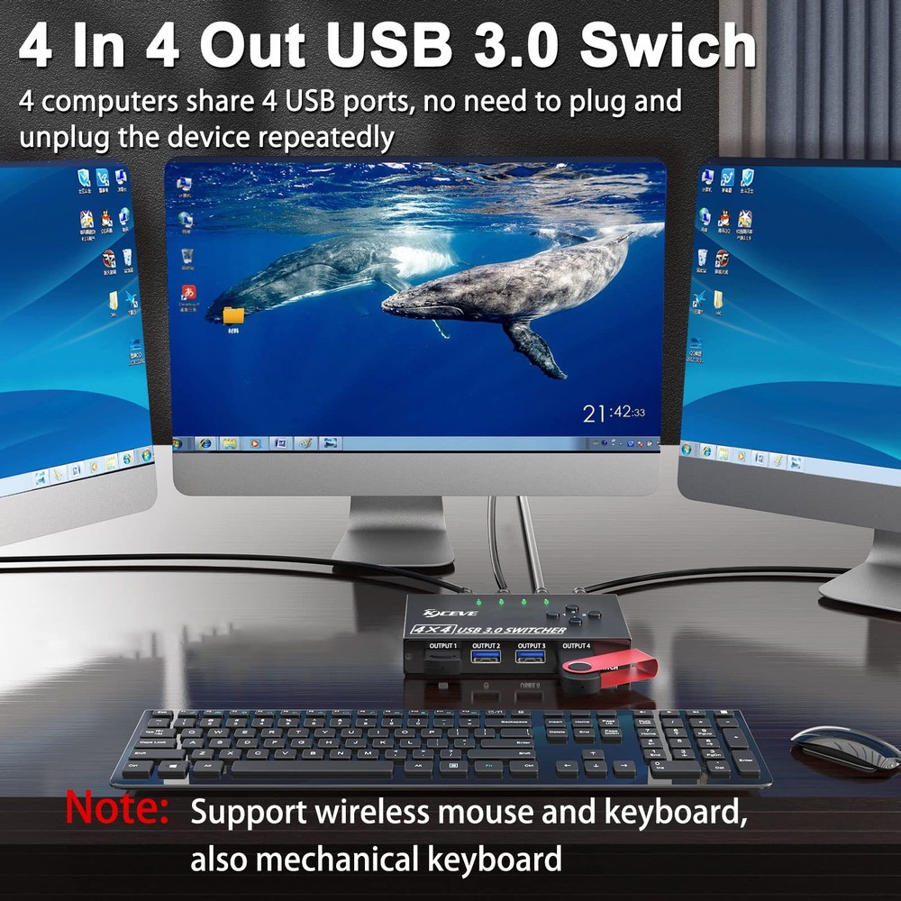 USB 3.0 Switch Selector 4 Port,KVM Switcher 4 Computers Sharing 4 USB Devices...