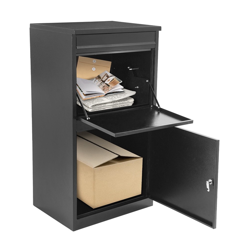 48*38*90cm Delivery Box Wall-Mount Parcel Drop Box Mail Box with Key Lock Black