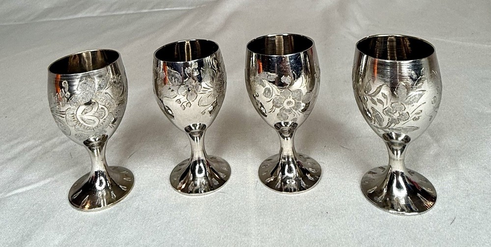 Silver Plated Floral Etched Brandy/Cordial Goblets