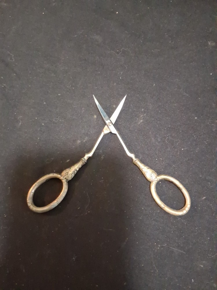 Antique 800 Silver Sewing Scissors Curved Blade Sharp