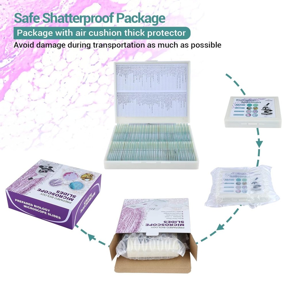 100 Microscope Slides with Specimens for Kids and Adults, Prepared Microscope...