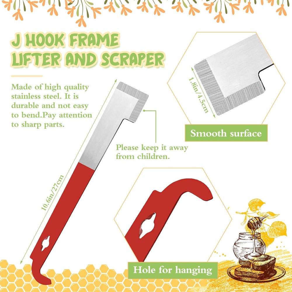 Baderke 3 Pcs Beekeeping Tools Kit Include 10.6 Inch Stainless Steel J Hook...