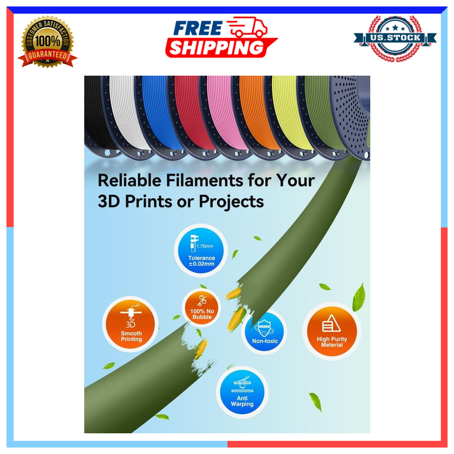 Matte PLA 3D Printer Filament Bundle 2KG 1.75mm 8 Pack 250g Spool Multi Color