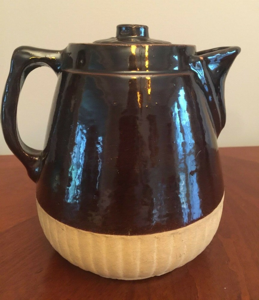 Pottery Large Teapot Coffeepot Rustic Primitive Brown Natural