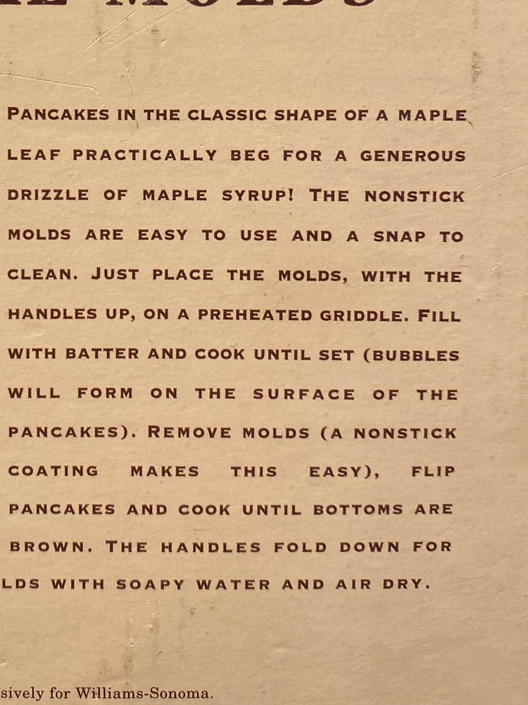 Pancake Molds Non-Stick Surface WILLIAMS-SONOMA Maple Leaf Fall!