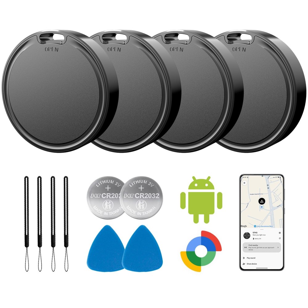 Air Tags for Android - 4 Pack, IP65 Waterproof, 2 Year Battery Life - Google