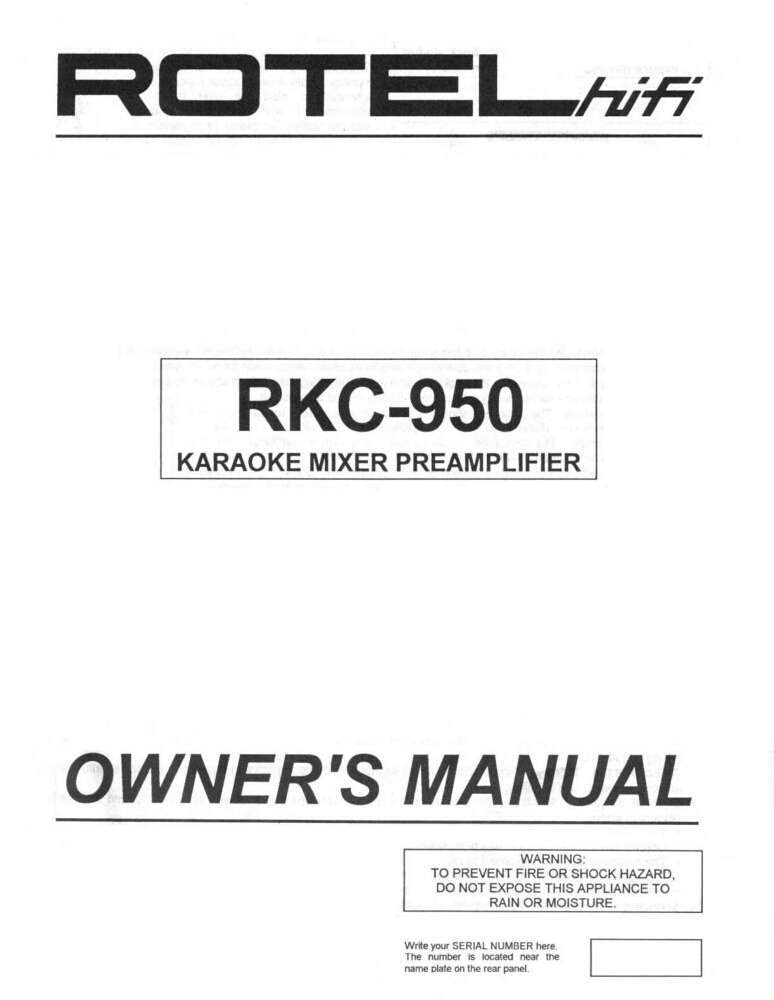 Rotel RKC-950 Keraoke Amplifier Owners Manual