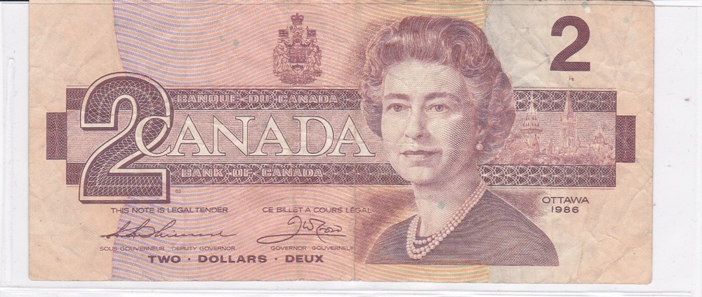 1986 Canada 2 Dollar Note  Deux circulated