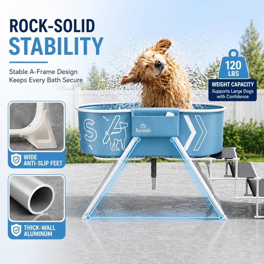 Foldable Dog Grooming Bath Tub with Steps