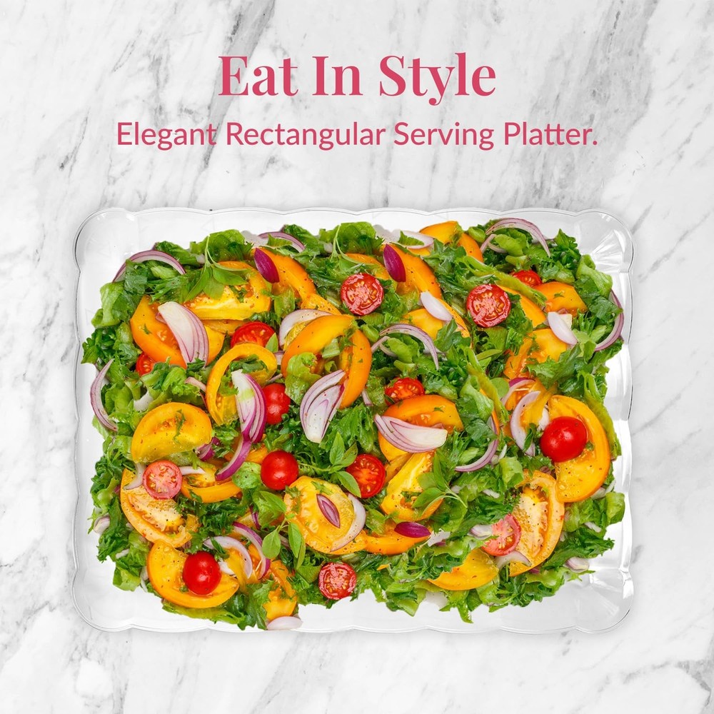 Prestee 24 Pack Plastic Serving Trays Set - 9 x 13 Clear Rectangular Disposable