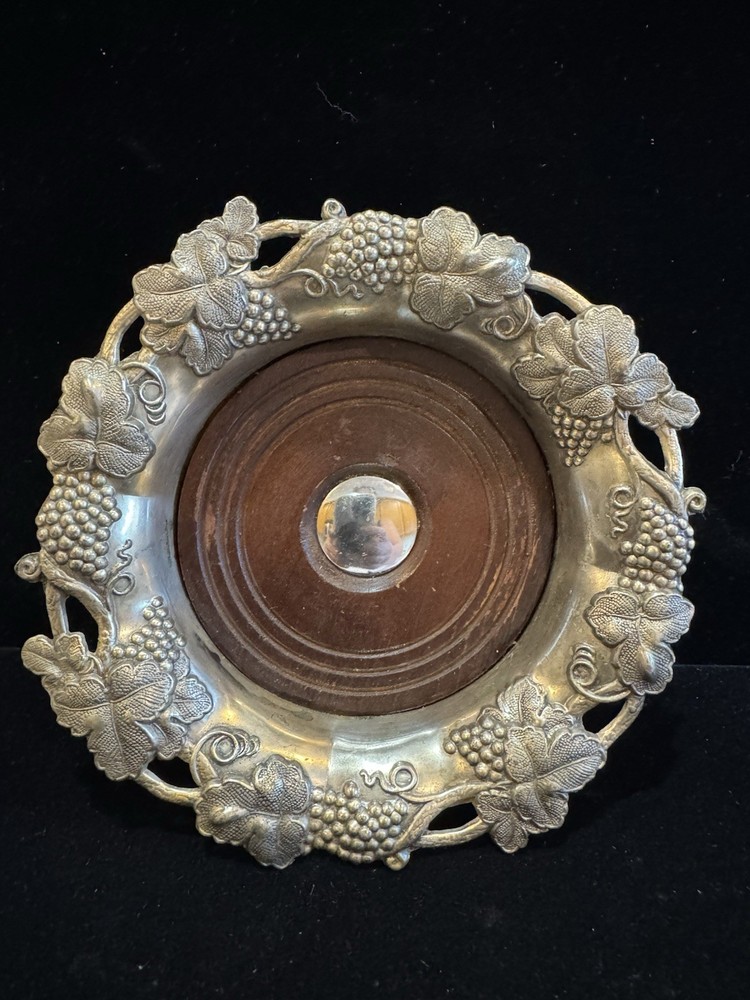VTG Silver Wine Bottle Coaster Hallmarked Regency Design Grapevine Barware 1890