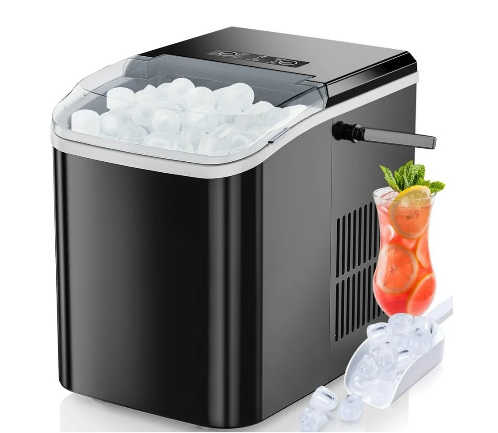 Black Countertop Ice Maker, Portable, 2 Ice Cube Sizes, Self-Cleaning, Compact