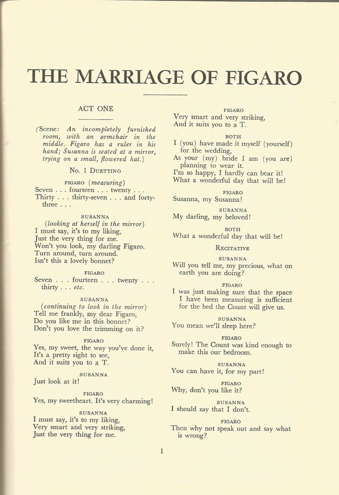 Metropolitan Opera Libretto Mozart's Marriage of Figaro 1966 Program