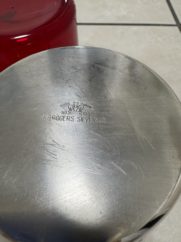 FB Rogers Silver Plate Snare Drum Condiment Red Jar