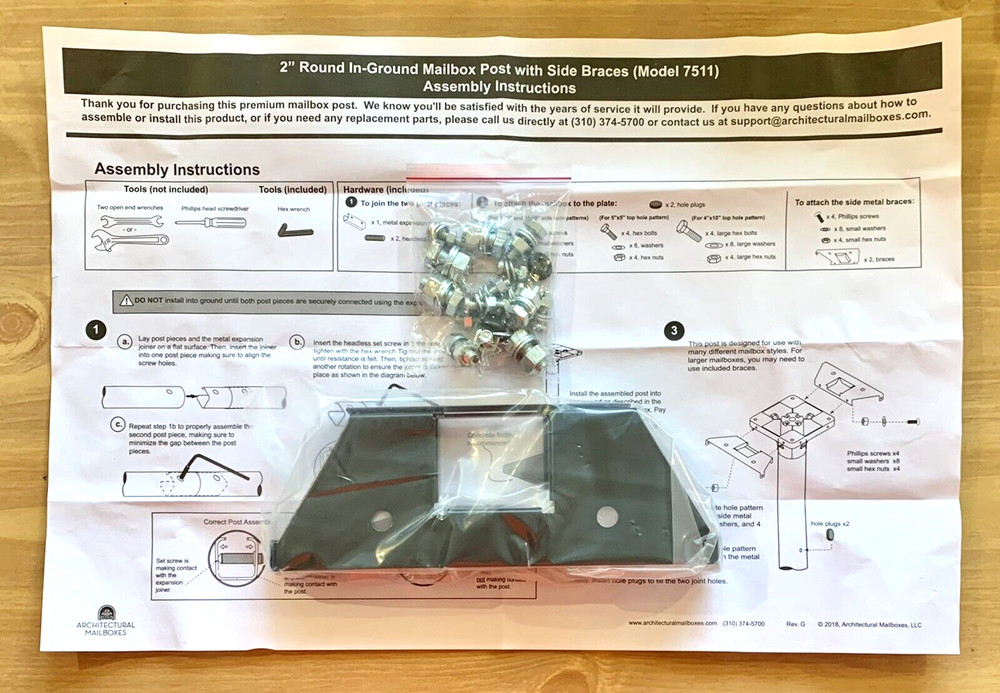Mailbox ~ 2” Round In-Ground Post W/ Side Braces ~ Partial Kit ~ Black ~ !🆕!