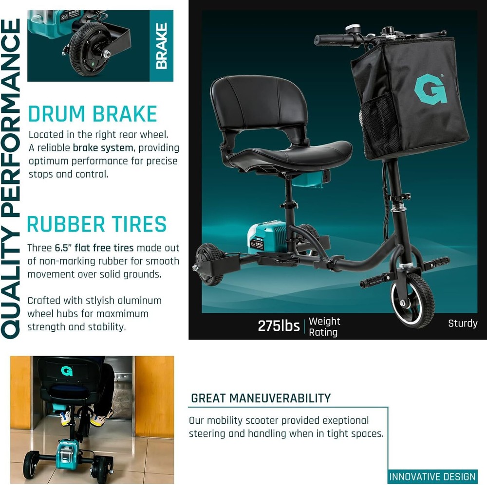 G GUT142 Lightweight 48V Long Range Folding Electric Mobility Scooter