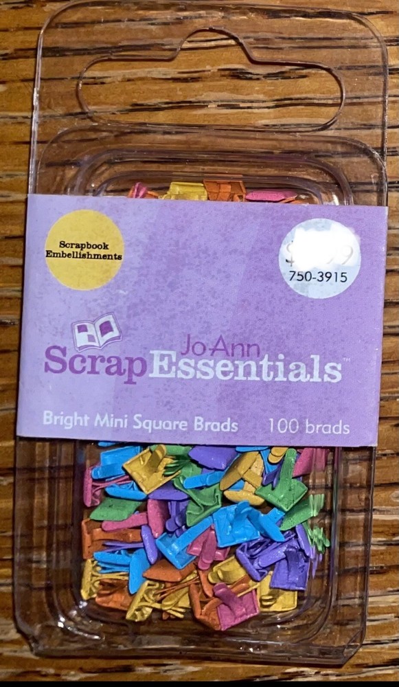 JoAnn Scrap Essentials Bright Mini Square Brads Scrapbook Paper Crafts 100 pcs