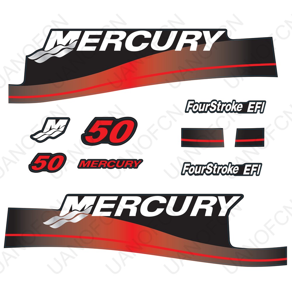 Outboard Engine Decals Sticker Set Replacement Mercury 4 Stroke EFI 50HP (Red)