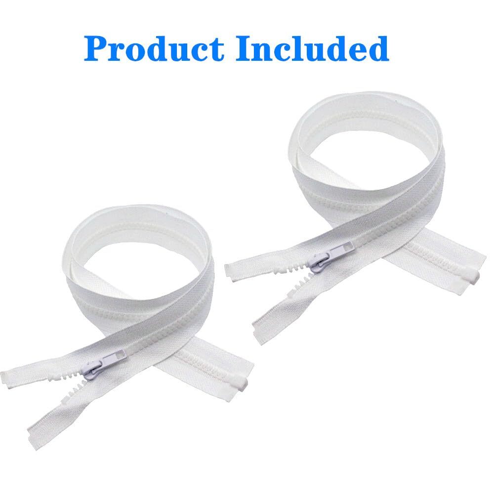 2PCS #5 25" Separating Jacket Zippers White Molded Plastic Resin Sewing Use