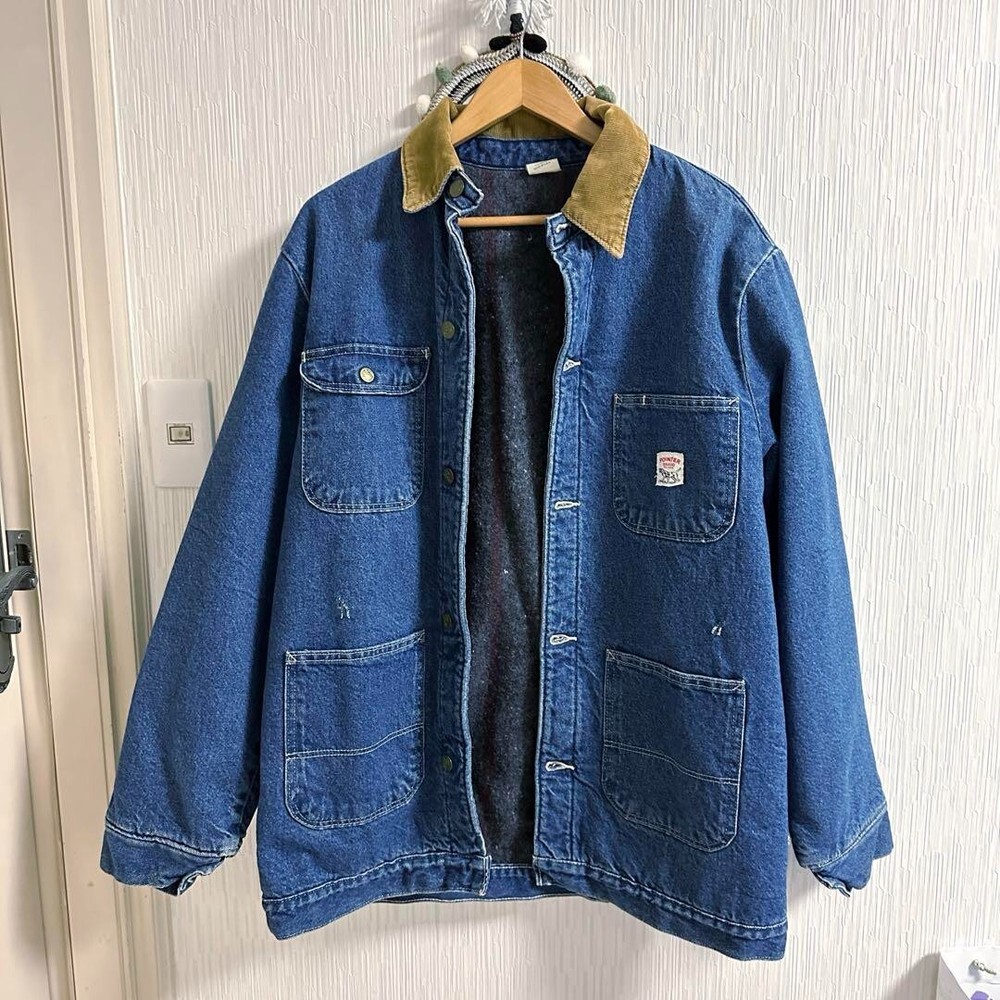Pointer Denim Coverall  Chore Jacket Blanket Lined Size M Japan