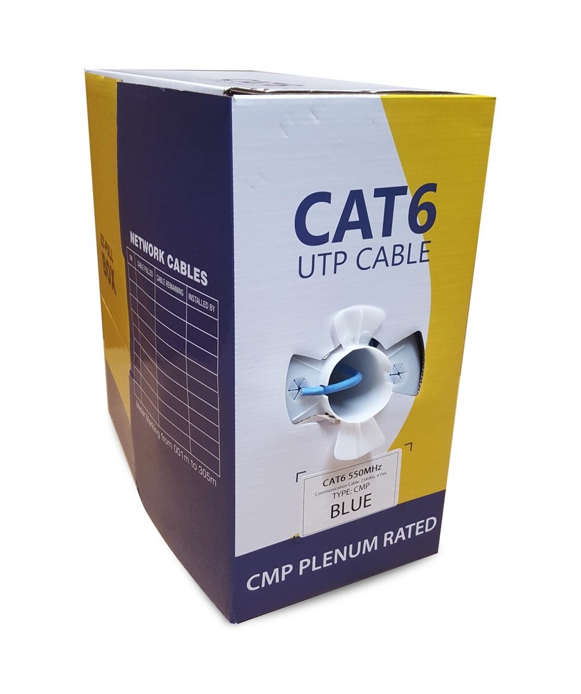 CAT6 Plenum 1000FT 550MHz 23AWG Solid Network Cable UTP Bulk Blue
