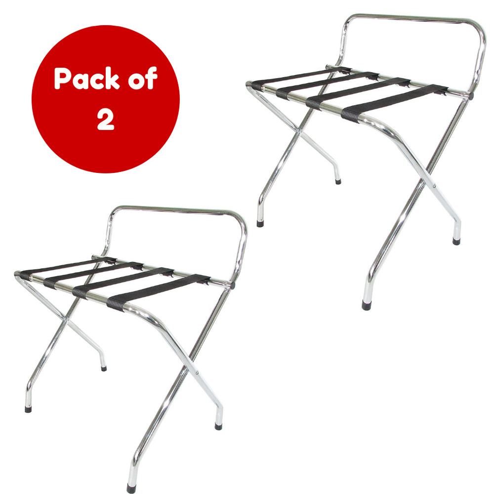 USTECH - Luggage Rack-Single Tier with High Back, Chrome, Foldable