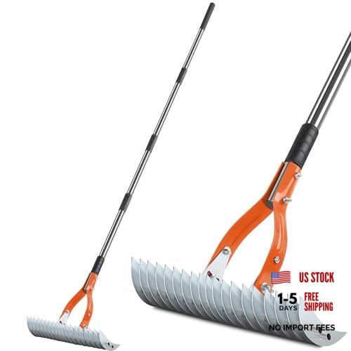 Thatch Rake,15" Lawn Dethatcher Rakes,Dead Grass Remover,Manual Medium Orange