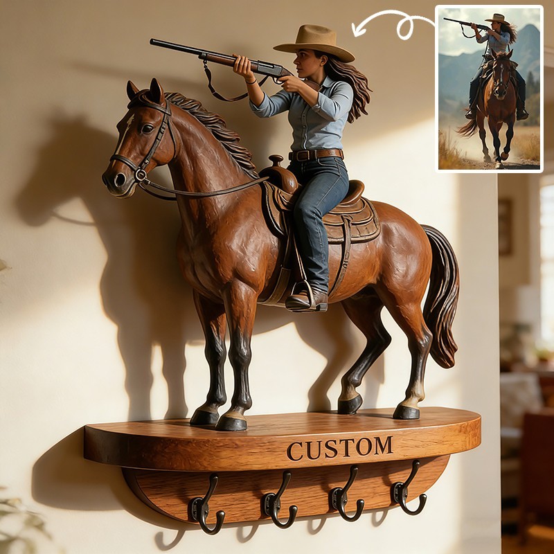 Personalized realistic horse portrait hooks key holder