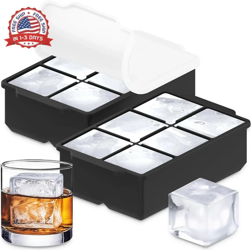KitchFort Large Silicone Ice Cube Tray (2-Pack), Easy Release 2" Big Ice Cubes -