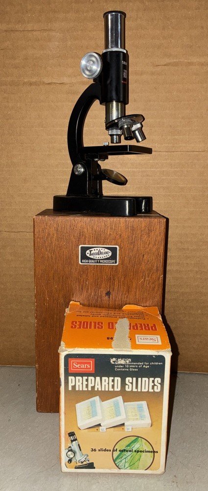 Vintage Tasco Deluxe Microscope With Wooden Case.        Bt33